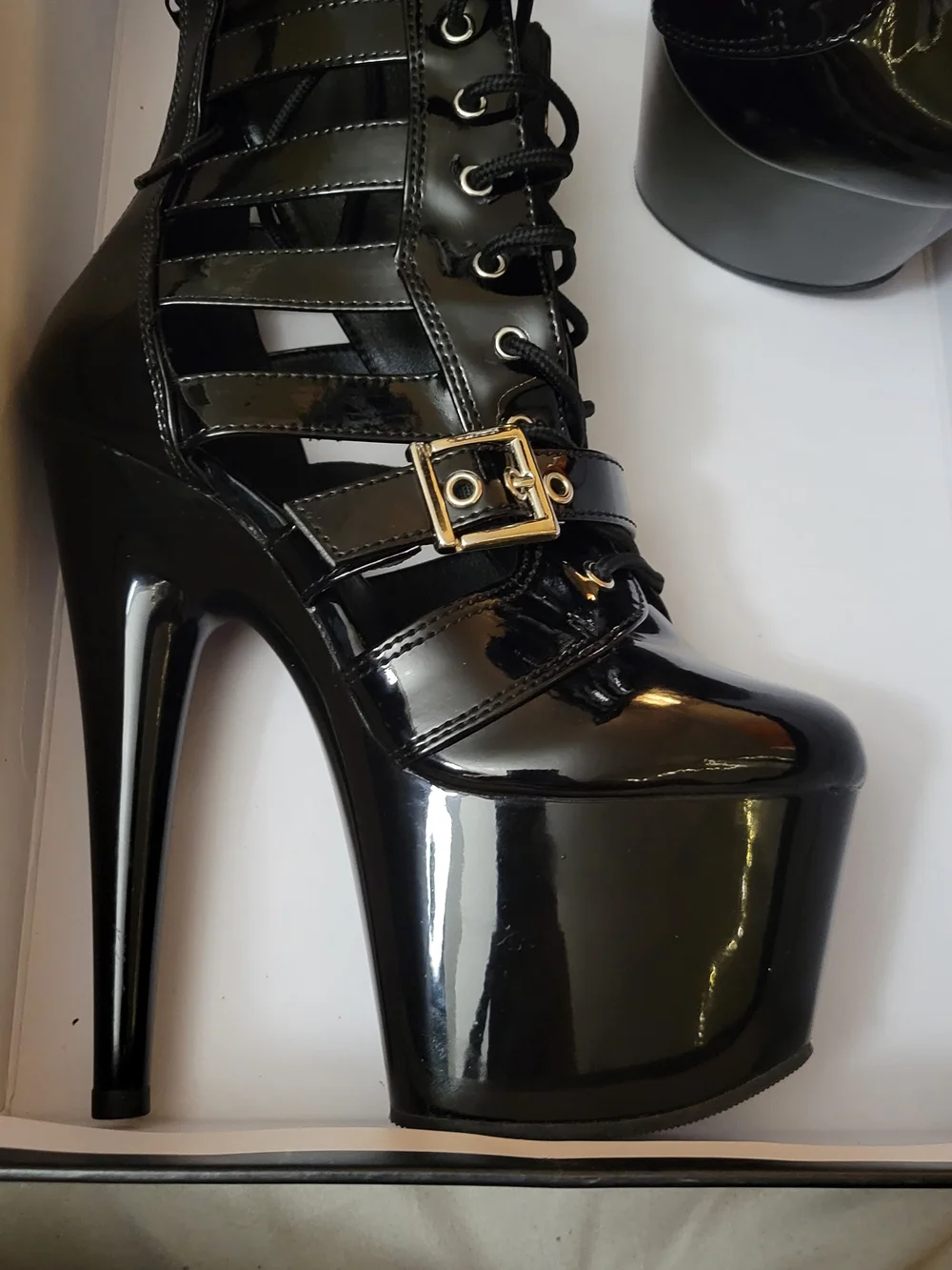 Adore Patent Black Lace-Up Platform Heel